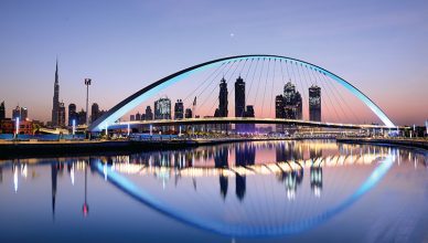 Dubai water canal at sun rise