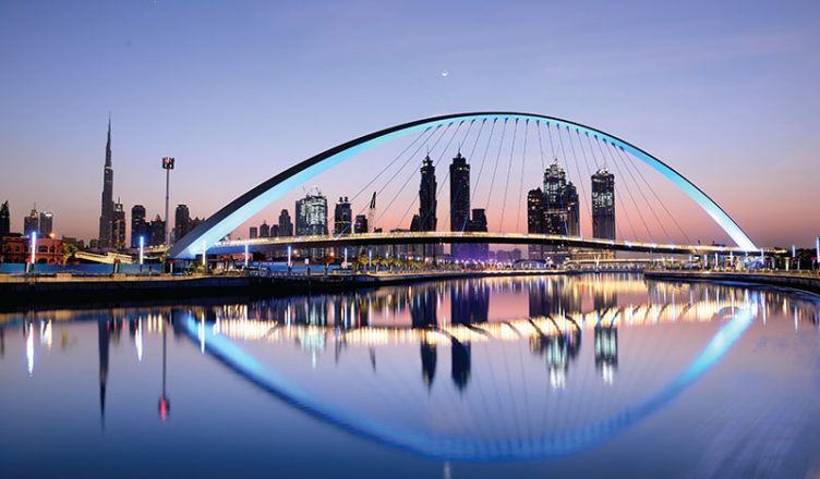 Dubai water canal at sun rise